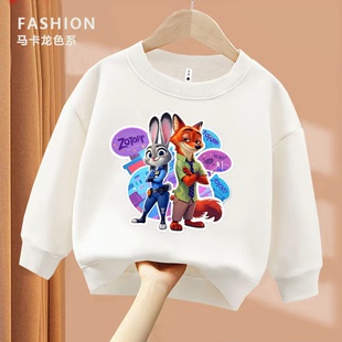 儿童秋冬加绒圆领卡通卫衣 疯狂动物城尼克朱迪 男孩女童儿童打底