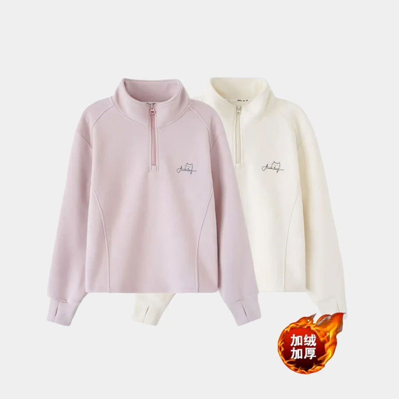 皮粉色卫衣德绒秋冬拉链女童上衣