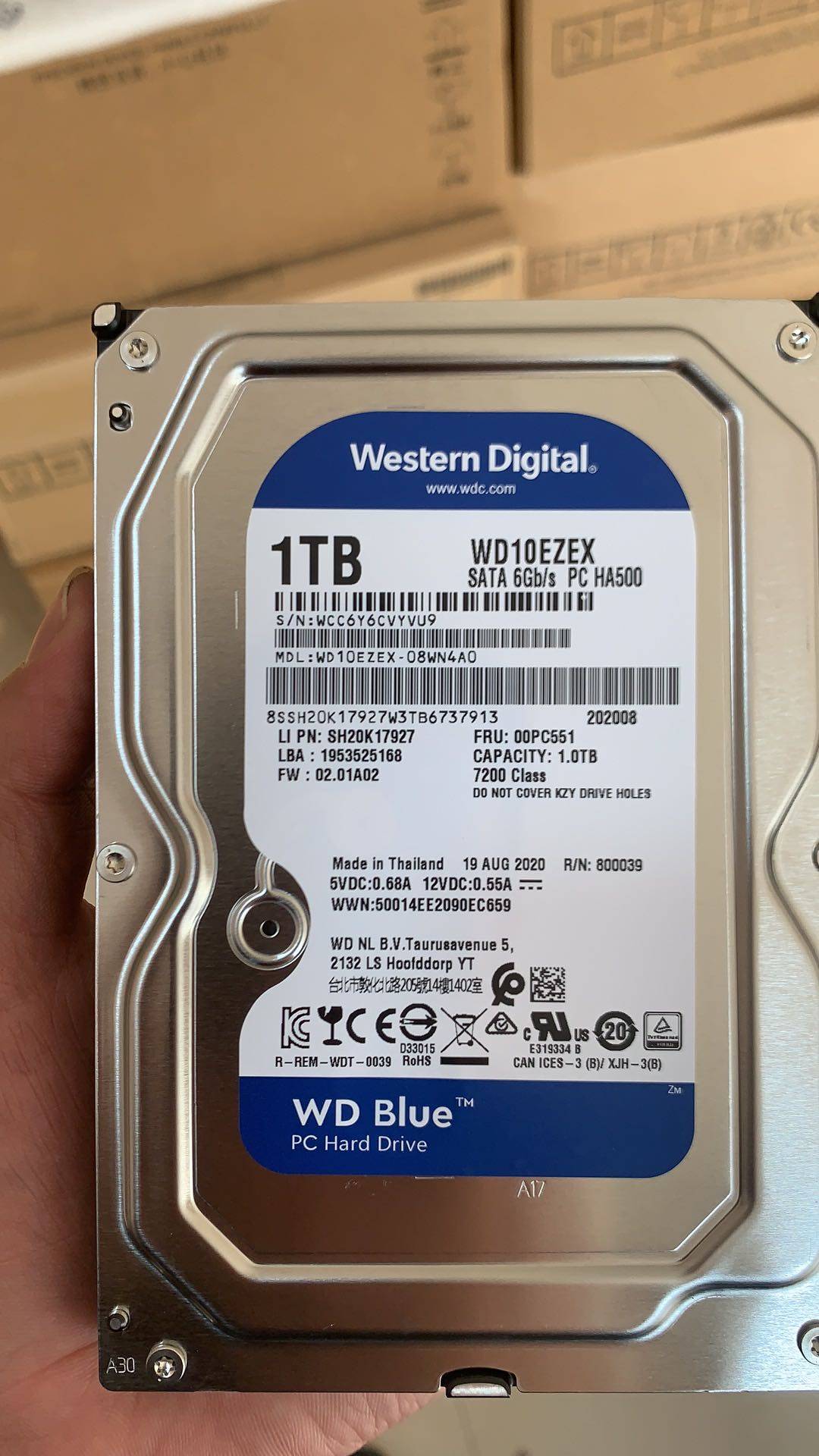 wd/西部数据 wd10ezex 蓝盘3.5寸1t电脑台式机机械硬盘sata3