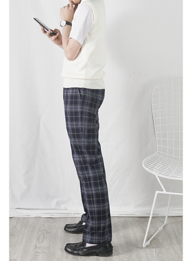 【无为工坊】宽松版型DK制服裤浓绀色日本学生西装格子裤男女兼用