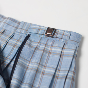 天蓝色橙格正统版型春夏百褶裙日本学生学院风水蓝色JK制服格子裙