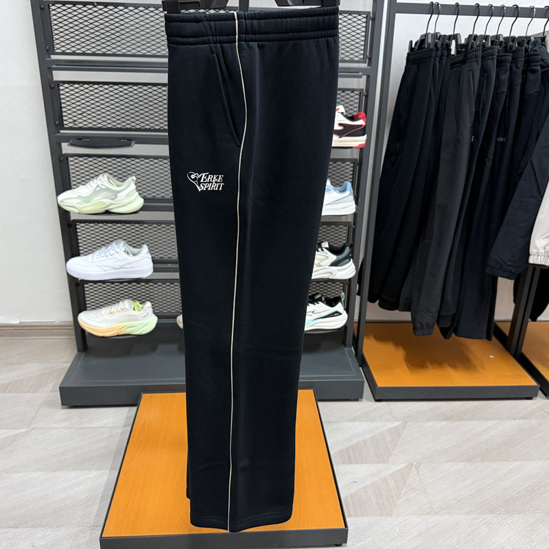 鸿星尔克2025冬季新款女子加绒加厚直筒针织运动长裤12225401234