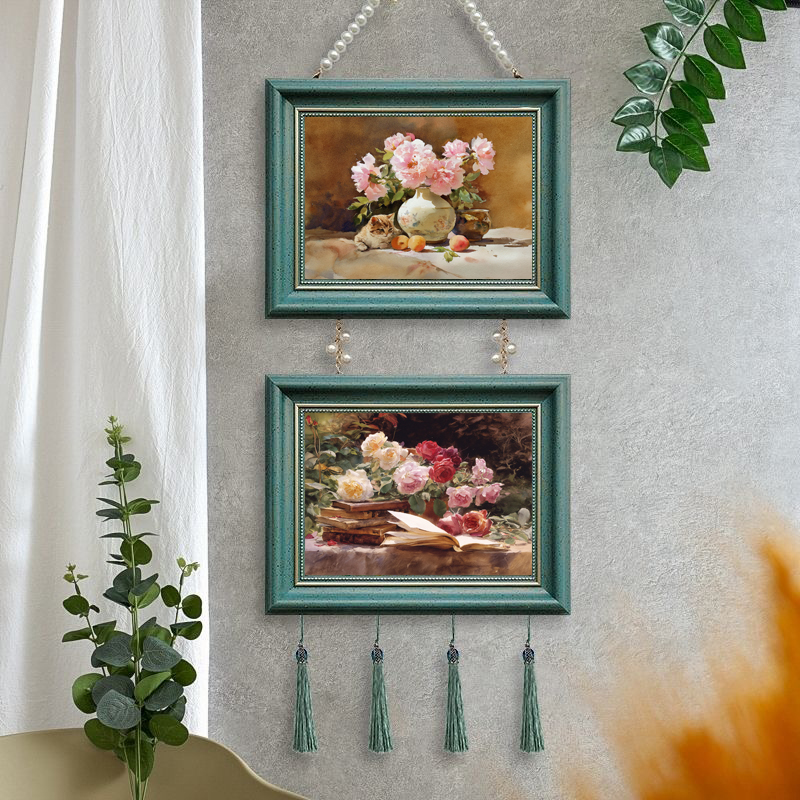 欧式花卉装饰画客厅电视墙壁挂画餐厅画水彩猫咪牡丹玫瑰花卧室画图片