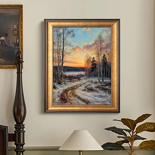 巡回画派油画雪景装饰画秋天风景画客厅玄关沙发背景墙壁框画欧式