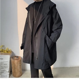 风衣男中长款春秋季大衣服连帽外套韩版潮流帅气潮牌学生披风斗篷