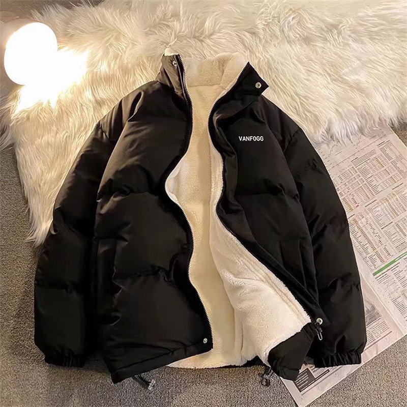 棉衣男士秋冬季帅气面包服加绒加厚羊羔绒棉服潮牌立领棉袄外套