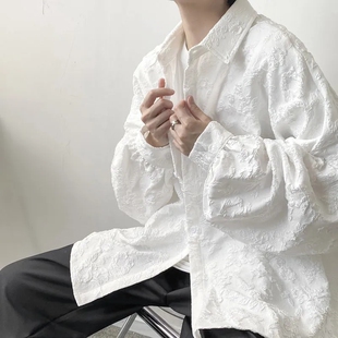 暗黑系轻熟风浮雕褶皱长袖衬衣外套男日系vibe风禁欲系高级感夹克