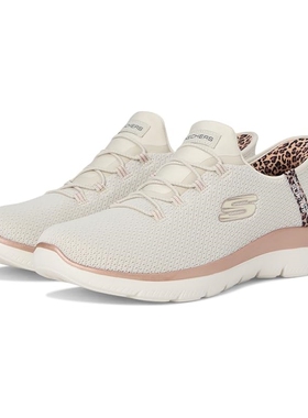 代购美国进口斯凯奇女鞋秋季豹纹一脚蹬松紧带平底运动鞋150275