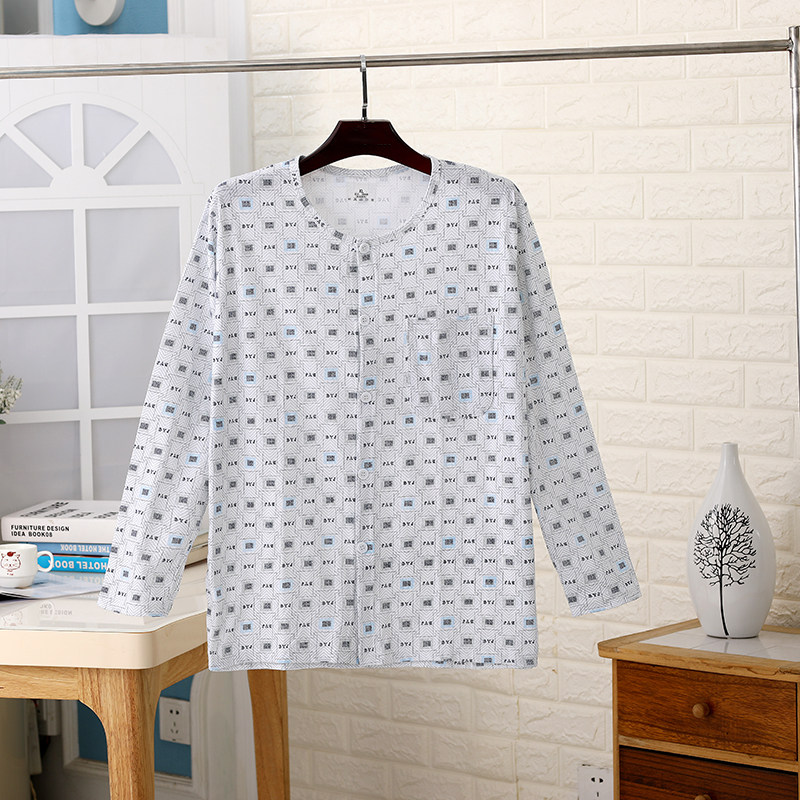 아빠 면 가디건 잠옷 남성 여름 얇은 선배 면 선배 봄 가을 긴팔 가정복 상의