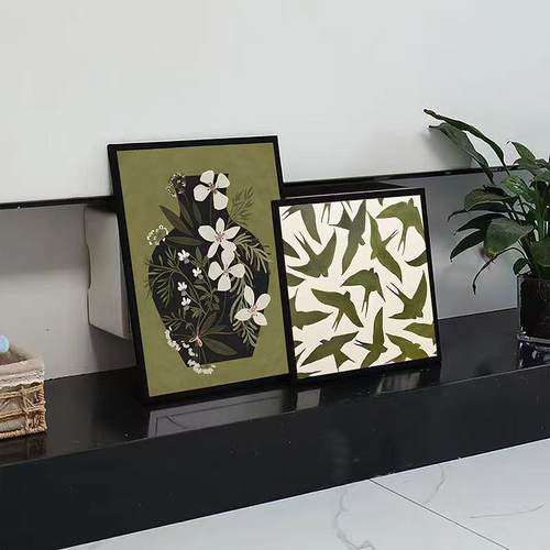 侘寂中古风客厅背景墙装饰画摆件