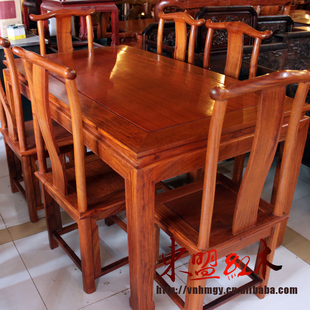 独板好料红木餐台 1.6米长台餐桌七件套 简约风格 C205缅甸花梨木
