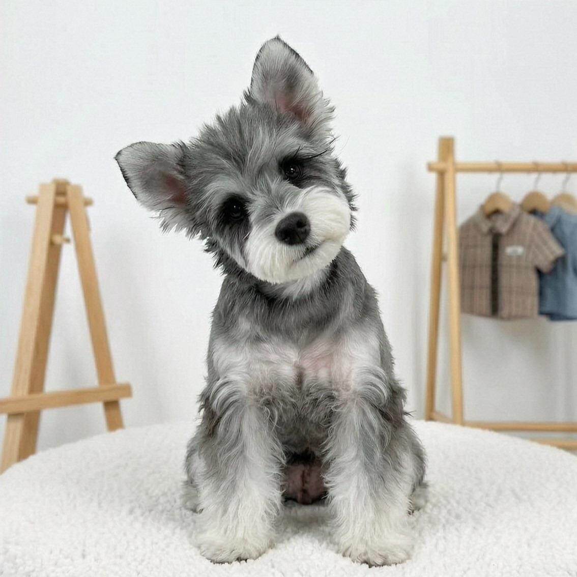 杭州本地纯种雪纳瑞幼犬小体黑银飞耳米奇耳雪纳瑞长不大宠物狗