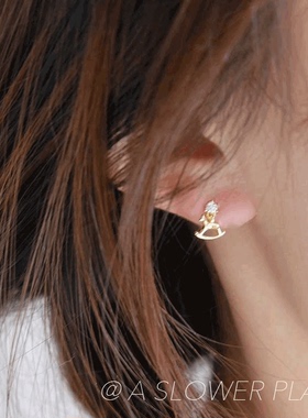 童年木马迷你耳钉 小钻气质精致耳钉 s925银镀14k金