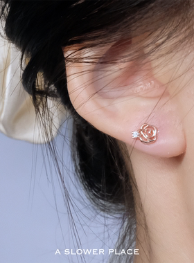 动人玫瑰｜令人心动的玫瑰耳钉 精致简约迷你小众 925银针