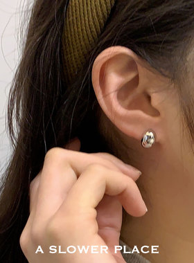 韩国简约百搭小众设计金属耳钉 高级冷淡感 925银