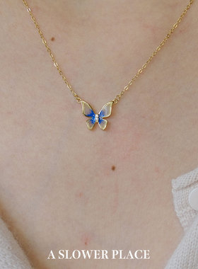 庄周梦蝶｜法式复古珐琅蓝色渐变优雅项链 优美温婉小众锁骨链