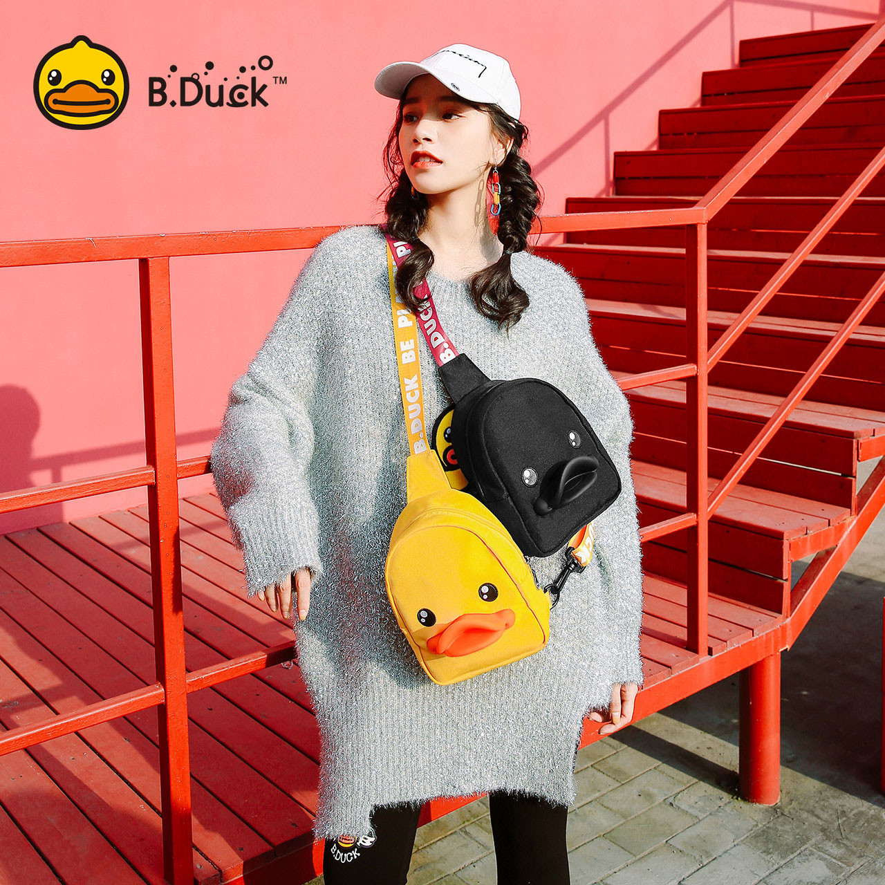 B.Duck小黄鸭翅膀斜挎胸包3D鸭嘴小胸包男女斜挎包时尚潮流单肩包