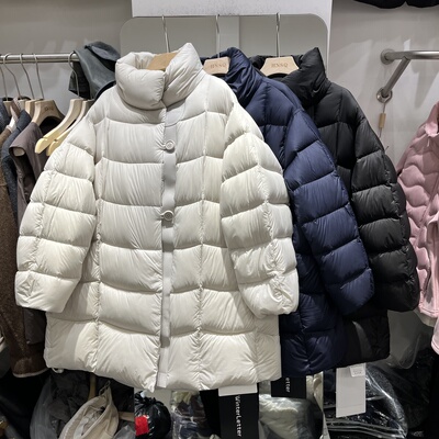 欧洲站2025秋季新款女士立领门襟拼拼中长款羽绒服欧货保暖外套潮