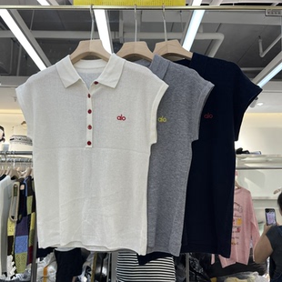 欧洲站2205夏秋新款 女士Polo领胸口刺绣细羊毛短袖 欧货宽松针织衫