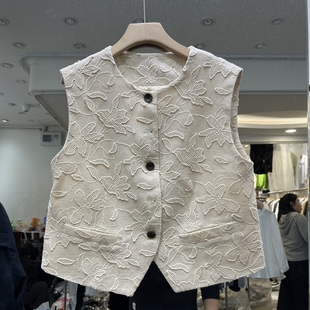 欧洲站2026春季新款女士圆领重工刺绣花朵无袖马甲欧货时尚上衣潮