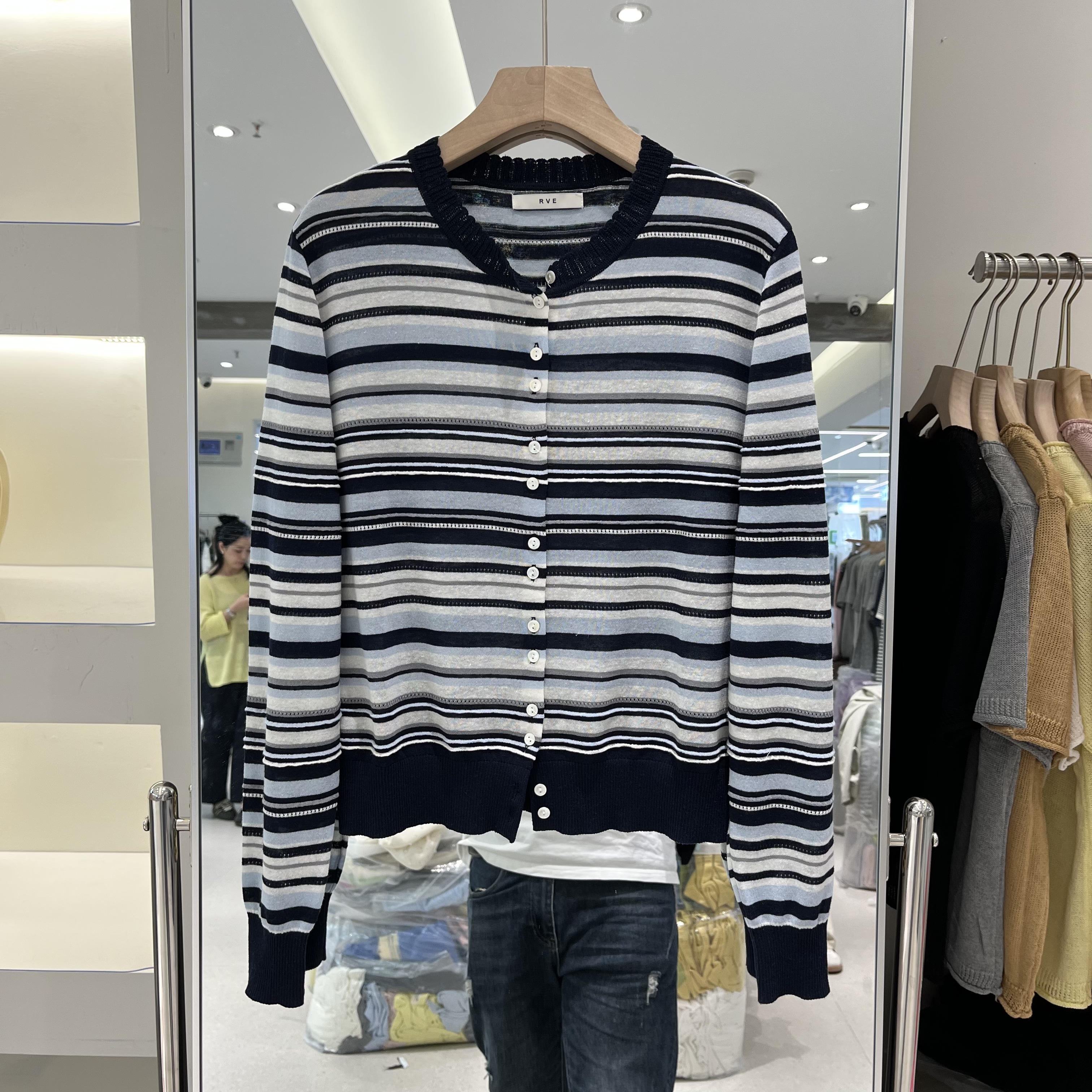 欧洲站2026春夏新款女士圆领条纹撞色天丝亚麻长袖欧货时尚针织衫