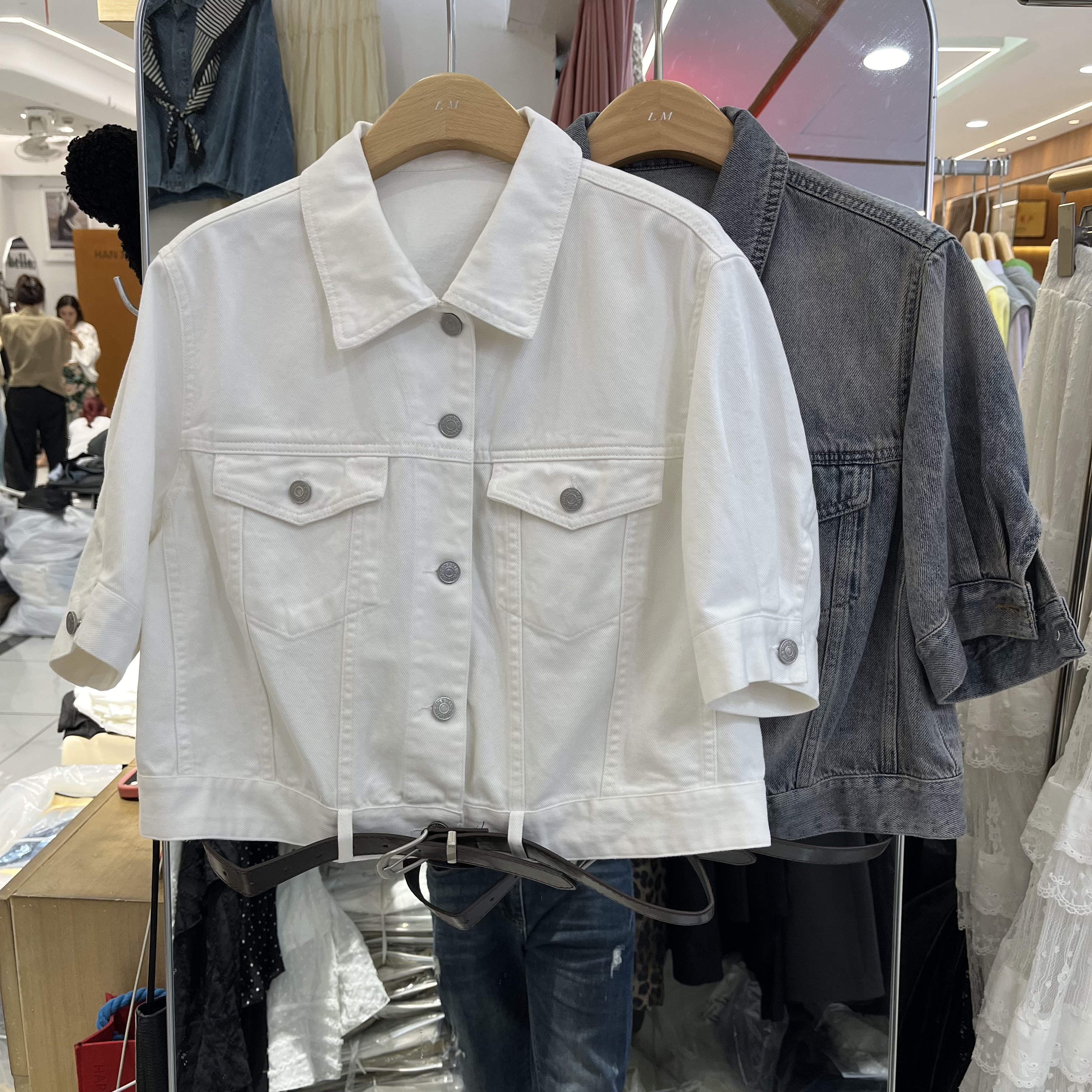 欧洲站2026春夏新款女士翻领双口袋韩版五分袖牛仔短外套欧货上衣