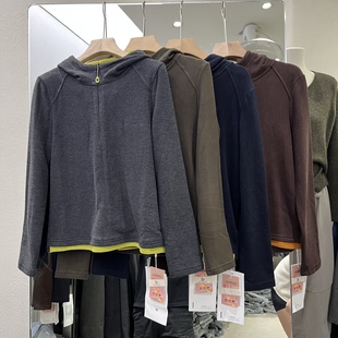 实体店同款2026秋季新款女士连帽拼色德绒韩版长袖开衫欧货上衣潮