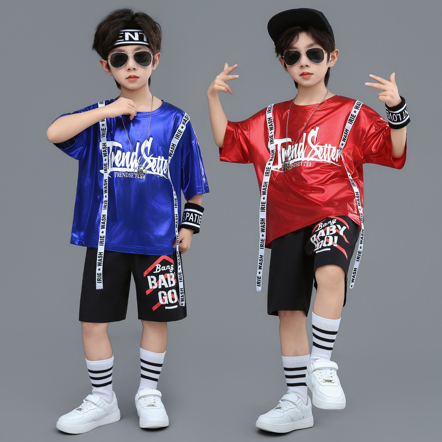 六一儿童演出服幼儿园中大班亮片爵士舞架子鼓表演服男孩夏季套装