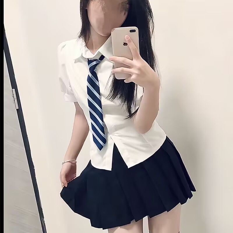 两件套/单件jk制服套装甜辣衬衫上衣女短袖泡泡袖纯欲衬衣百褶裙