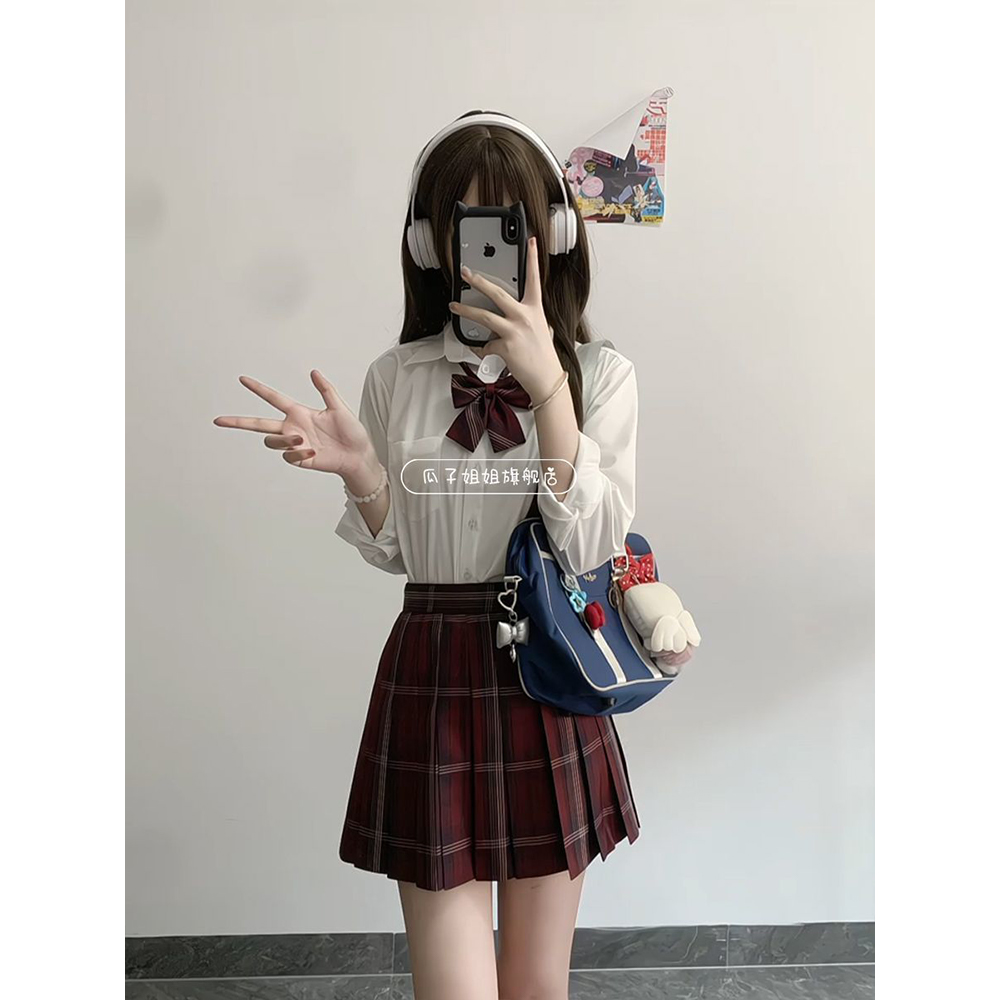 夏季新款JK制服套装正版衬衫收腰修身显瘦学生百搭格裙纯欲风女