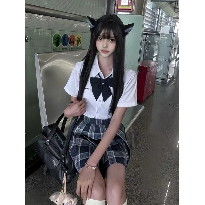 JK制服学院小岛白色衬衣纯欲风夏季短袖上衣小田凌短裙JK夏季套装