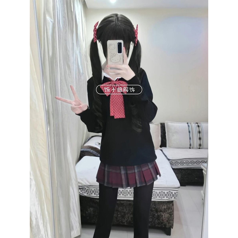 秋冬新款学院风JK制服套头针织衫毛衣原创长袖上衣百搭短裙套装女