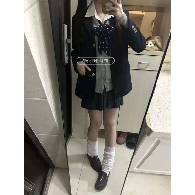 春秋正版JK制服西装漫感叠穿西服校园风外套针织衫上衣jk格裙套装