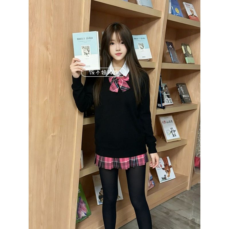 小玫/jk学院制服原创正版JK日系校供v领毛衣百搭格裙百褶春秋套装