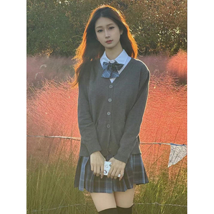 美拉德秋冬日系开衫粉色外套毛衣jk制服甜辣校供感针织ins长袖女