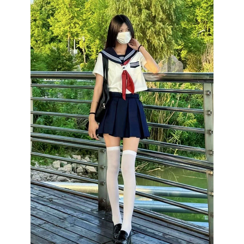 原创水手服jk制服绀领套装长短袖衬衫校供感学院风穿搭百搭JK短裙