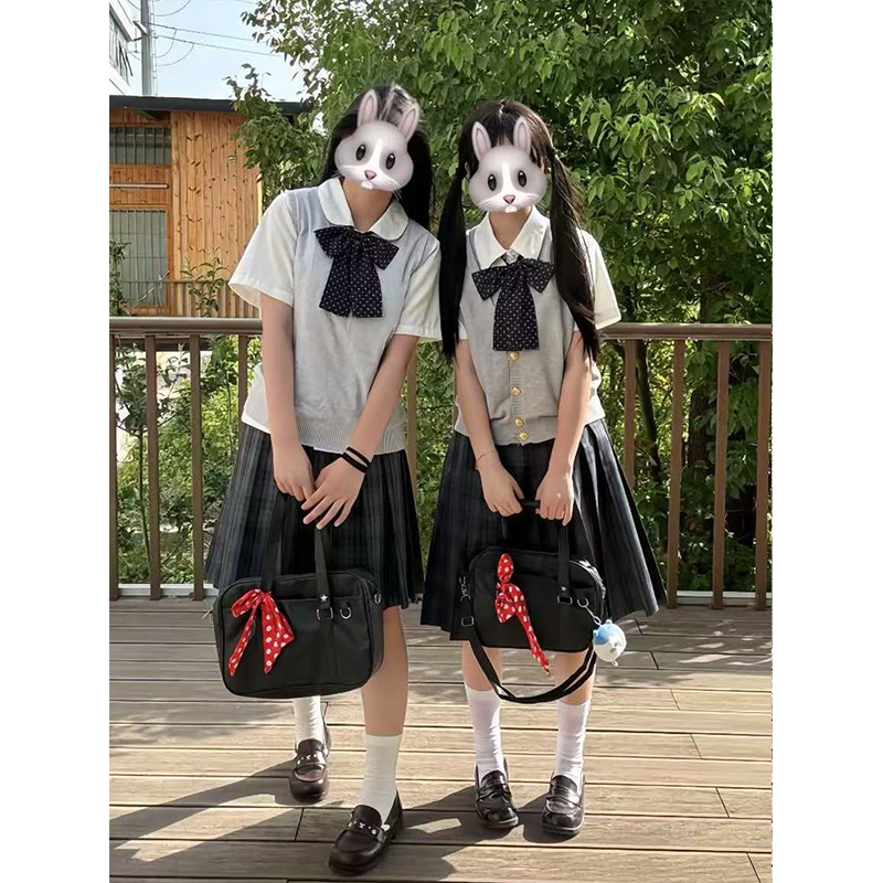 新款夏季原创JK制服开衫马甲背心内搭短袖衬衫女百搭海苔中裙套