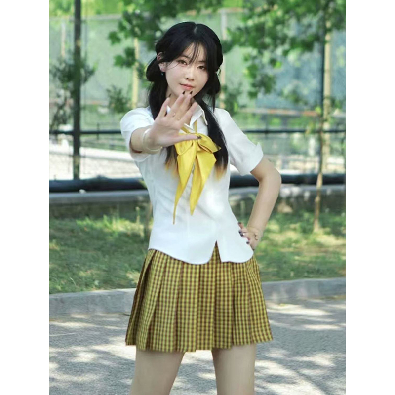 日系学院风白色衬衫短袖收腰修身百搭向日葵短裙原创JK制服一整套