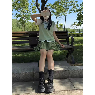 夏季 2025新款 青苹果绿V领背心马甲百搭小青梅短裙原创JK制服套装