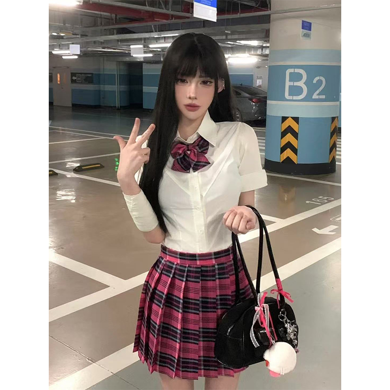 套装纯欲风收腰短袖白色衬衫JK制服学院风女高日系校园百褶裙原创