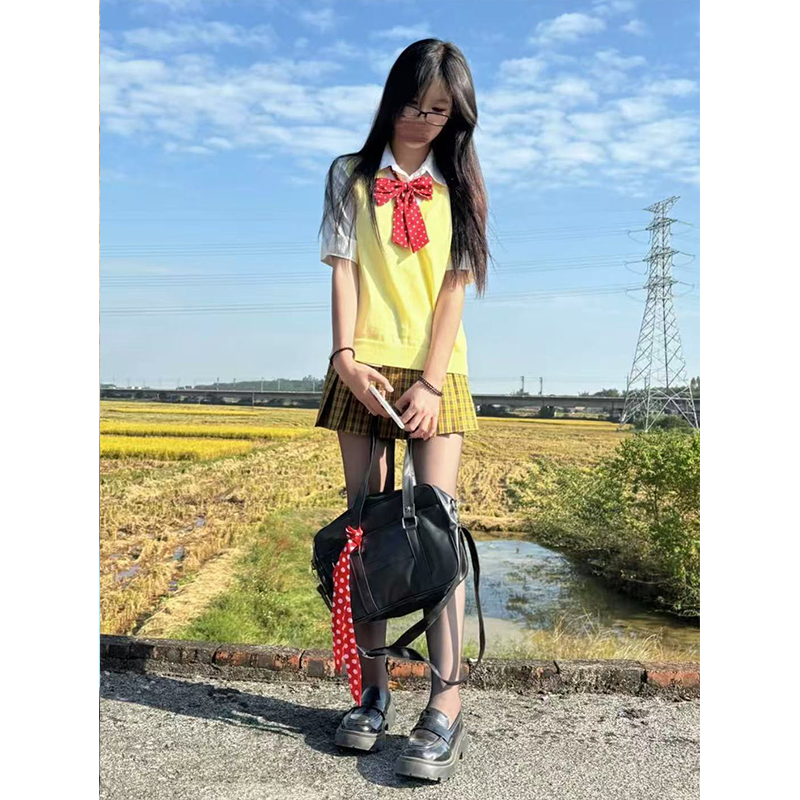 学院风jk制服背心马甲纯色基础毛衣针织衫百搭原创校供百褶裙套装