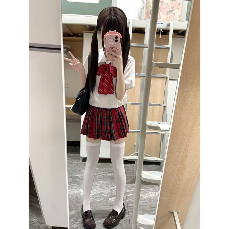 2025夏季学院风穿搭短袖宽松短袖白色衬衫百搭小辣椒裙原创JK制服