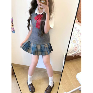 學院jk背心制服馬甲純色基礎毛衣針織衫 女 短裙百搭原創校供套裝