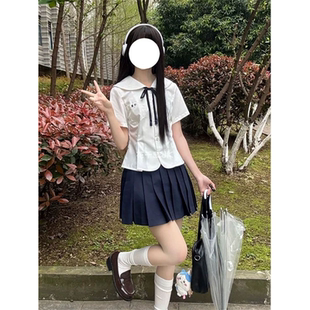 JK裙 原创娃娃领JK制服2025夏季 新款 短袖 刺绣白色上衣收腰显瘦套装