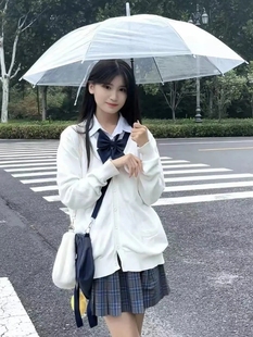 针织上衣 纯色JK毛衣开衫 外套女秋冬日系学院风制服校供感白色长袖