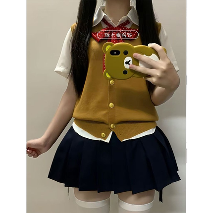 日系JK制服针织衫甜美开衫马甲背心短袖衬衣jk短裙套装学院风上衣