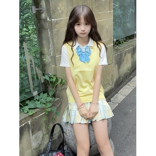 衬衣 柚月 日系JK制服针织衫 小清新套装 甜美马甲背心上衣学生短袖
