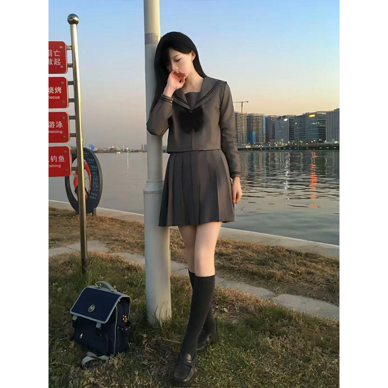 学生制服新款日系jk制服套装水手服灰色二本长袖短袖衬衫JK裙一套