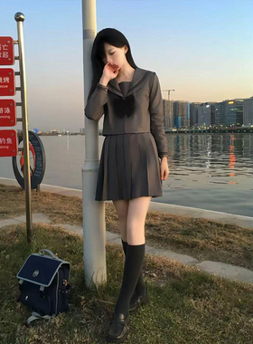 学生制服新款日系jk制服套装水手服灰色二本长袖短袖衬衫JK裙一套