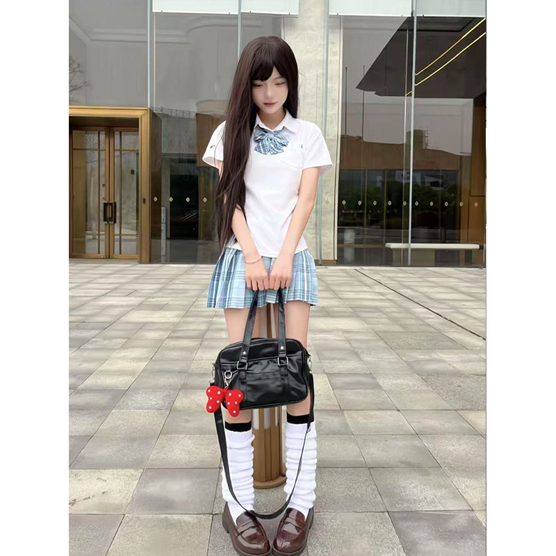 2025夏季款减龄简约套装短袖Polo衫修身T恤百搭璃海裙原创JK制服